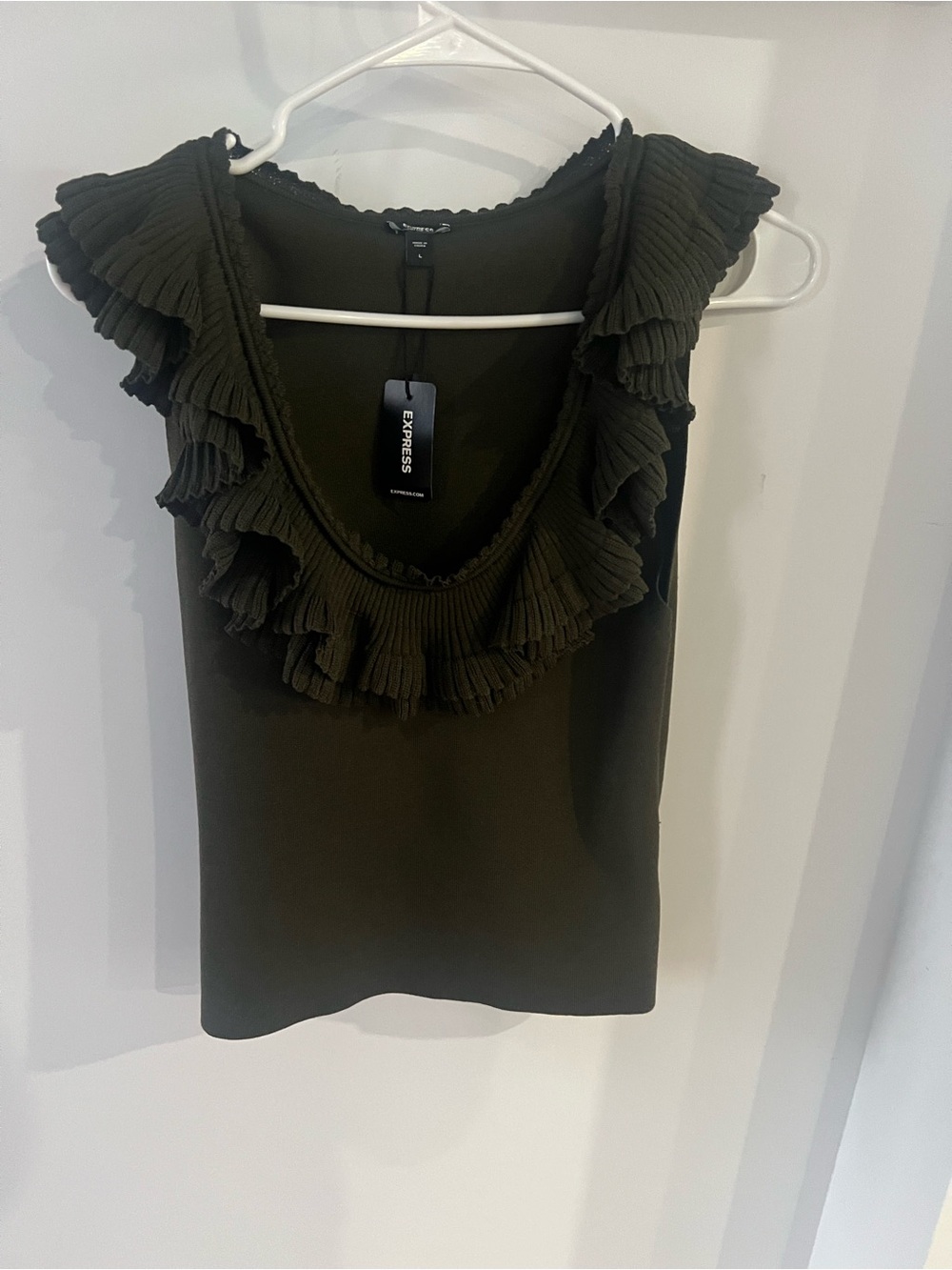 Express Olive Green Ruffle V-Neck Camisole